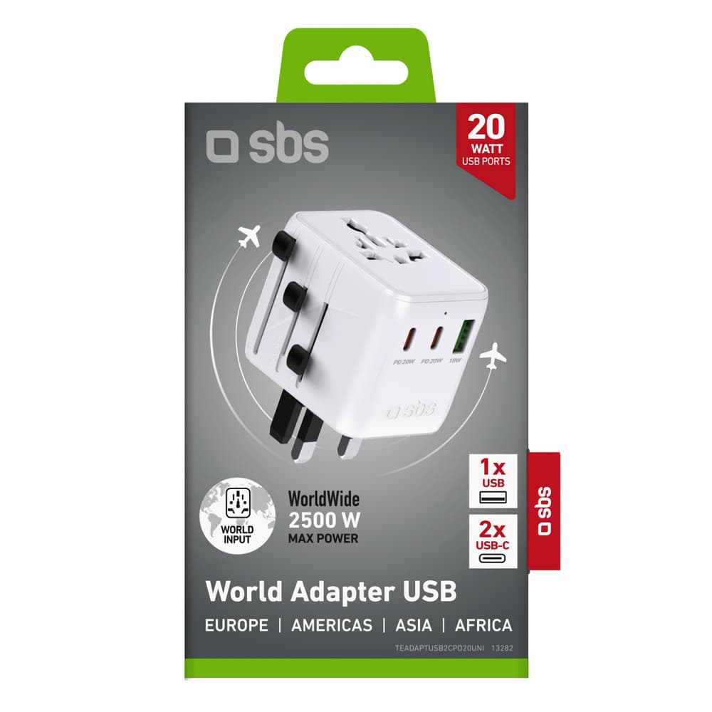SBS Univerzalni potovalni adapter 2xUSB-C + 1xUSB-A - bel 2