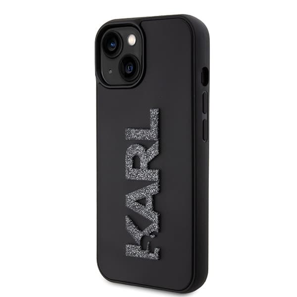 Ovitek Karl Lagerfeld 3D Rubber Glitter Logo za iPhone 15 - črna 2