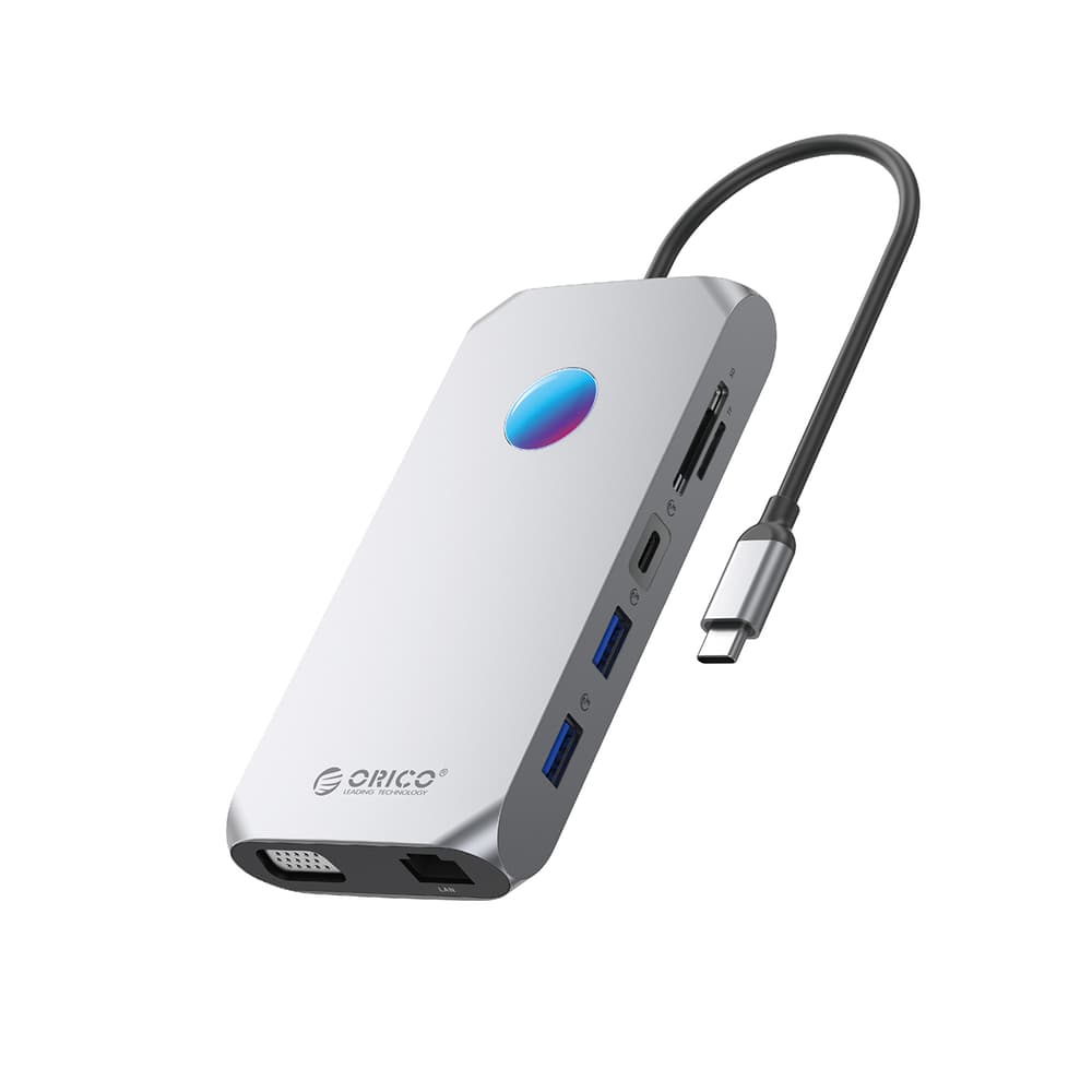 Orico XCR 12v1 RGB USB-C Docking Station, HDMI 4K 30Hz, VGA 1080p, Siva