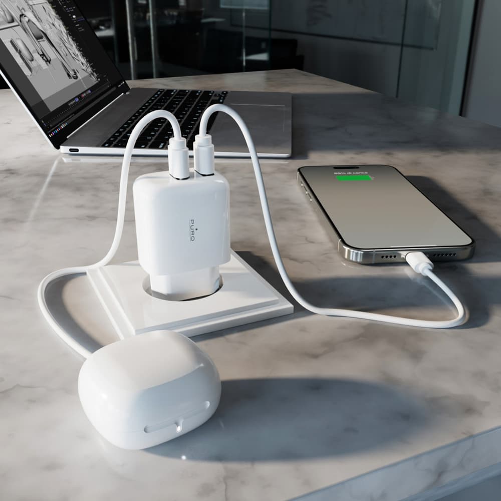 Puro PROLITE 10W 2x USB-A stenski polnilnik - bel 8