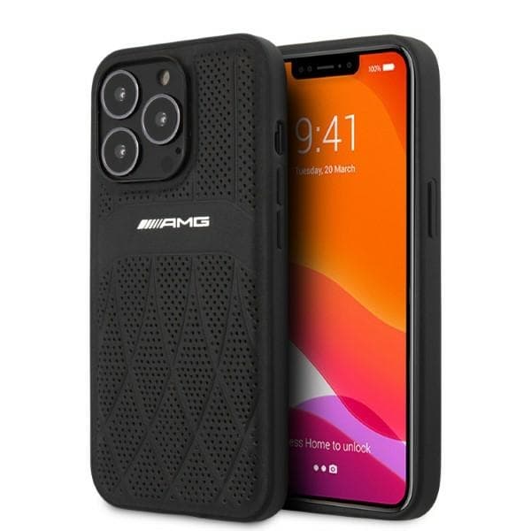 Ovitek Mercedes AMG Leather Curved Lines iPhone 13 Pro / 13 (6.1") - črn