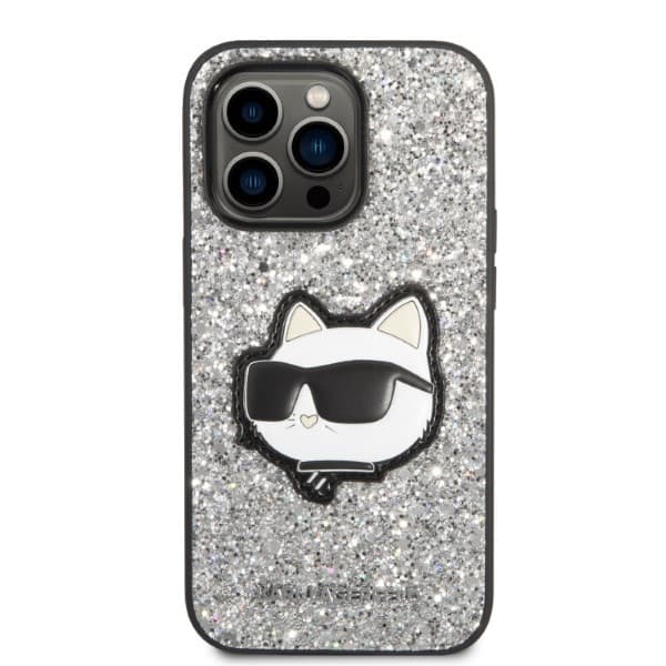 Karl Lagerfeld Glitter Choupette Patch etui za iPhone 14 Pro 6.1" srebrno 3