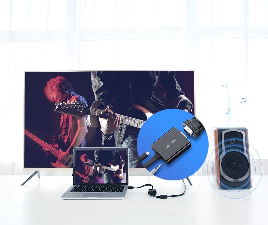 Ugreen HDMI na VGA adapter z Micro USB in avdio izhodom, črn 7