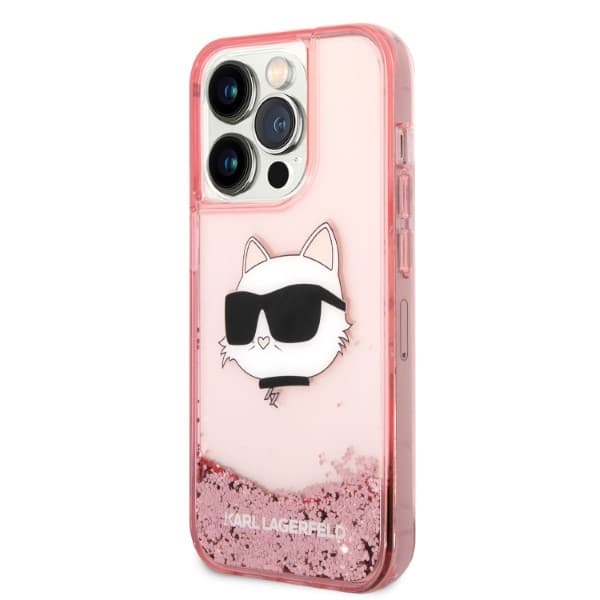 Karl Lagerfeld etui za iPhone 14 Pro Max, Glitter Choupette Head, roza 2
