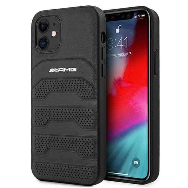 Ovitek AMG usnjen Debossed Lines za iPhone 12 mini - črn