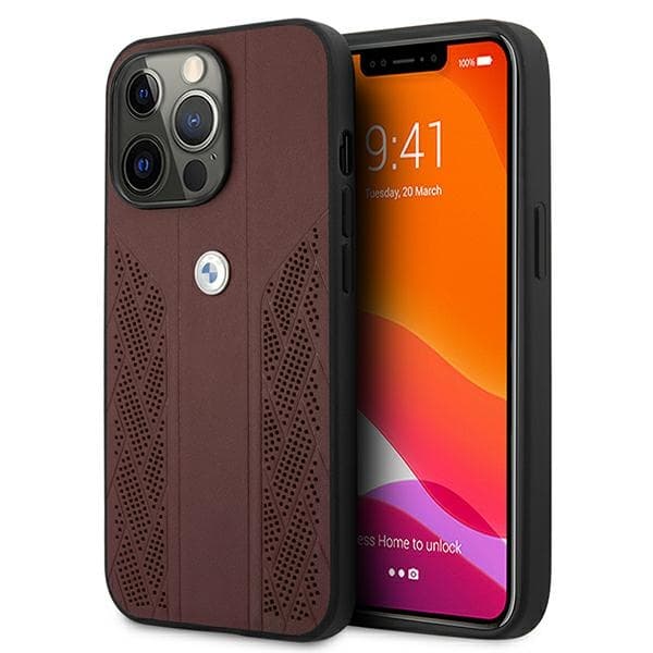 BMW usnjena etui Curve Perforate za iPhone 13 Pro / iPhone 13 - Rdeča