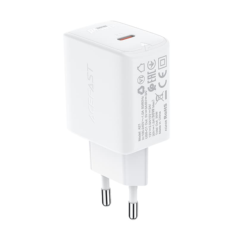 Acefast GaN stenski polnilnik USB-C 30W, PD, QC 3.0, FCP, bel (A21) 2