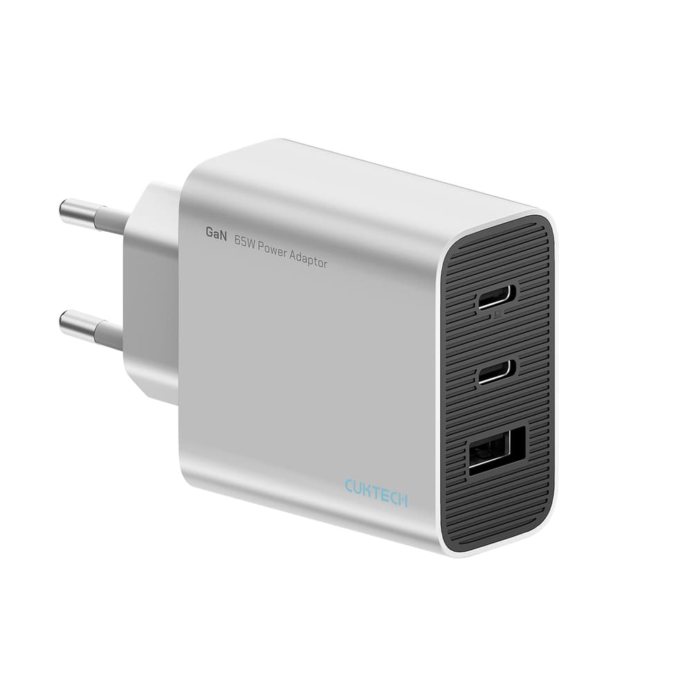 Cuktech 65W GaN 2xUSB-C + 1xUSB-A stenski polnilnik - siva