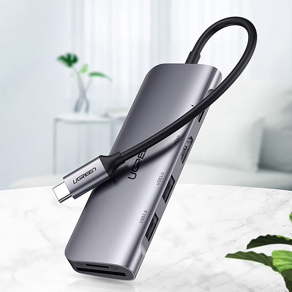 Ugreen CM195 6v1 adapter USB-C - HDMI / 2x USB-A 3.0 / USB-C PD / SD/TF čitalnik, siv 2