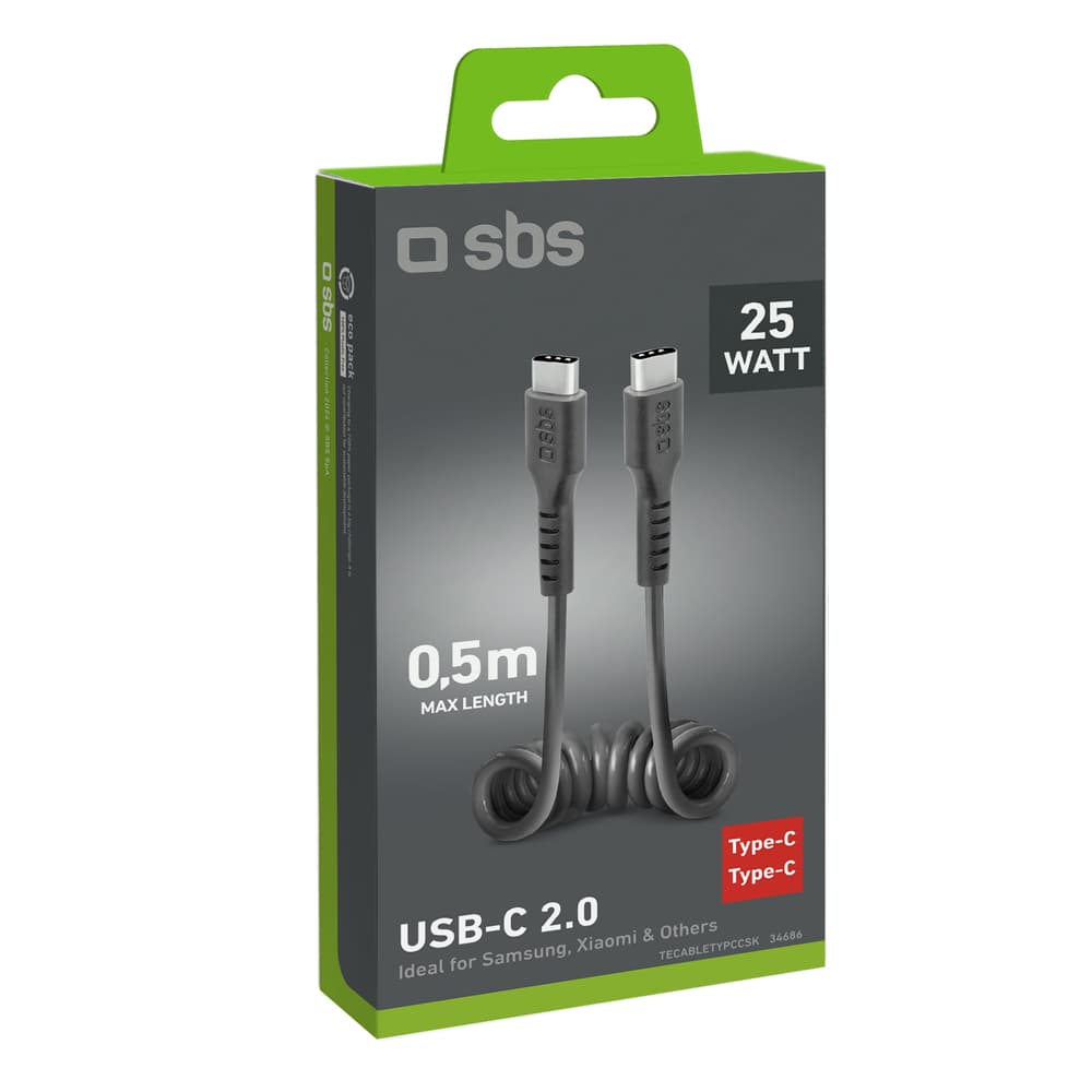 SBS TECABLETYPCCSK spiralni USB-C kabel - USB-C 0.5m - črn 2