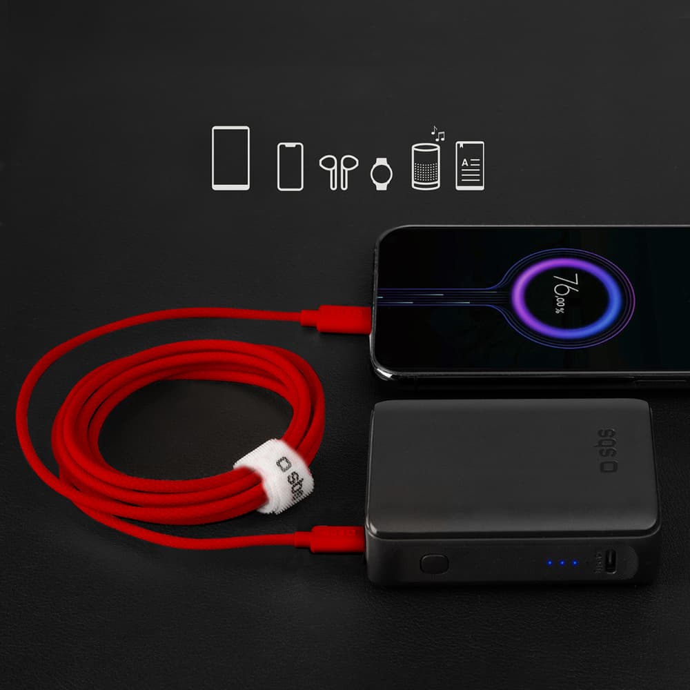 SBS TECABLETISSUETCCR USB-C v USB-C, 1,5m, 60W, pleten kabel - rdeči 3