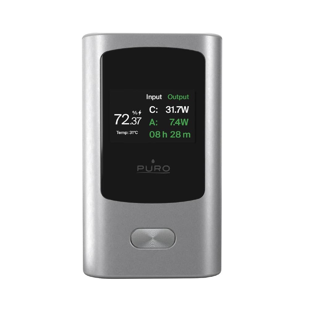 Puro 45W Powerbank 10000mAh USB-A/USB-C z zaslonom - Siva