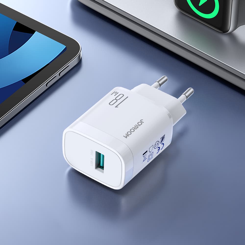 Joyroom JR-TF4 Stenski polnilec 18W, USB-A + 1m kabel USB-A-USB-C, bel 5