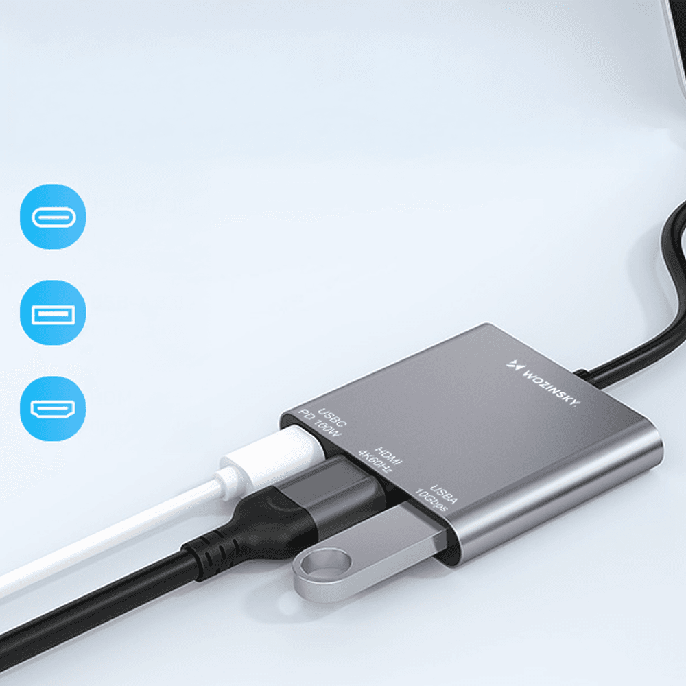 Wozinsky WHCH-01 USB-C Hub, PD 100W, HDMI 4K@30Hz, USB-A 10Gbps - siv 7