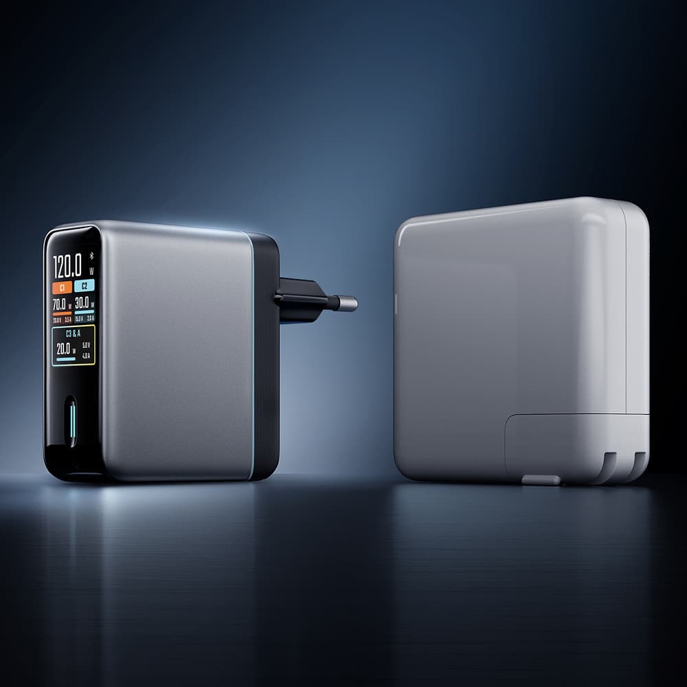 Cuktech AD1204U 120W GaN polnilec z zaslonom in USB-C kablom - Srebrn 4