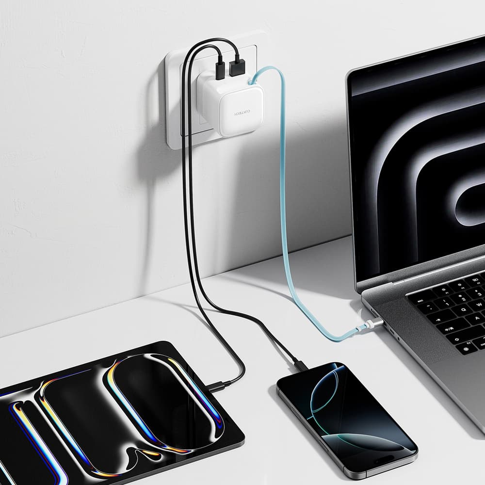 Cuktech AD653W 67W GaN polnilnik 2x USB-C + USB-A z izvlečnim kablom - Bel 6