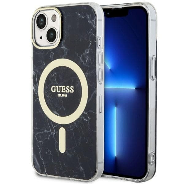 Ovitek Guess Marble MagSafe za iPhone 14 Plus, črn