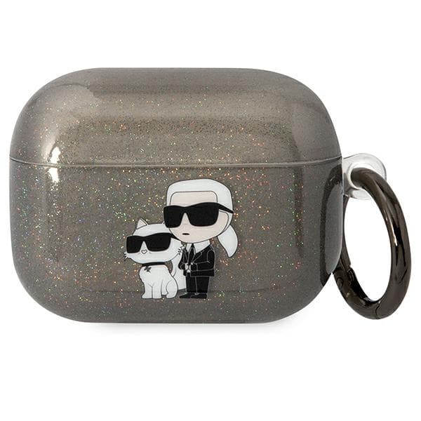 Karl Lagerfeld etui za AirPods Pro, Glitter Karl&Choupette, črn
