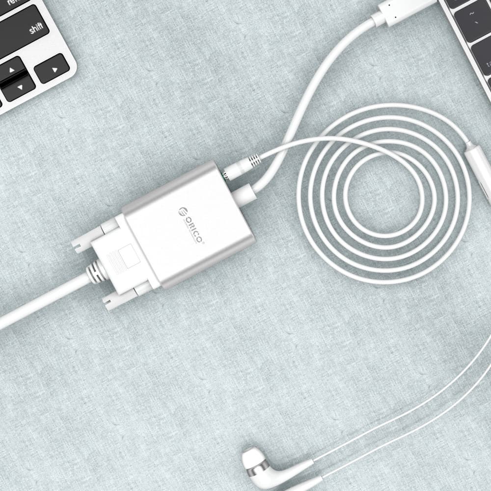Orico PTAV adapter USB-C na VGA + 3.5mm audio, 0.15m - srebrna 6