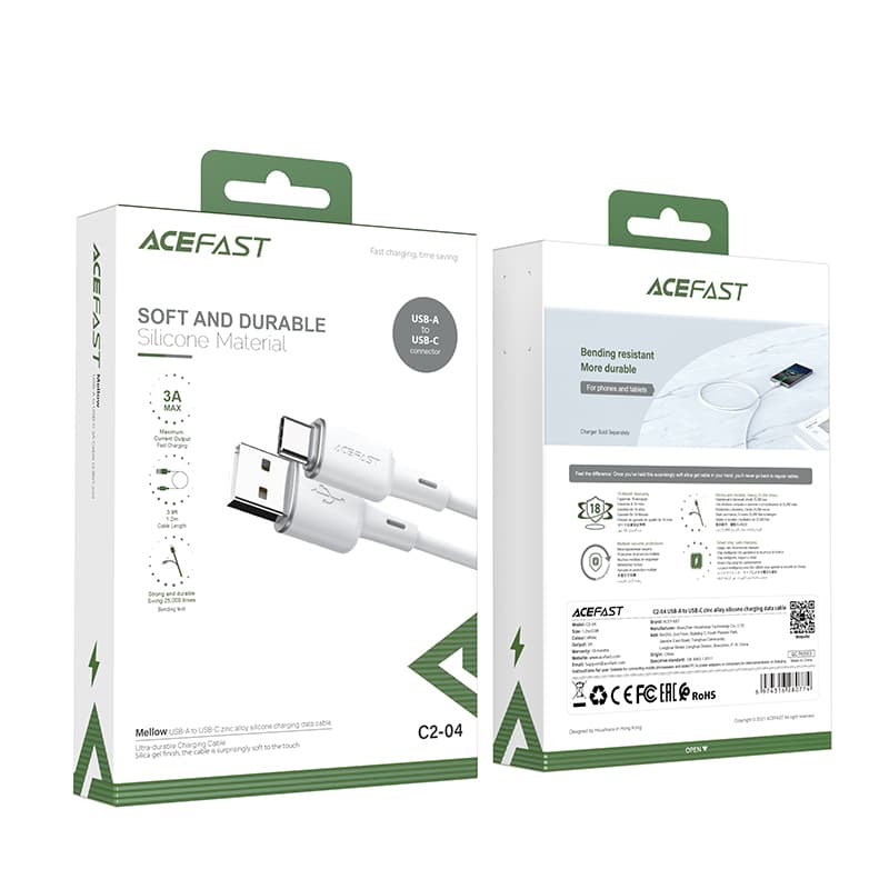 Acefast USB-C kabel 1.2m, 3A, bel (C2-04) 5