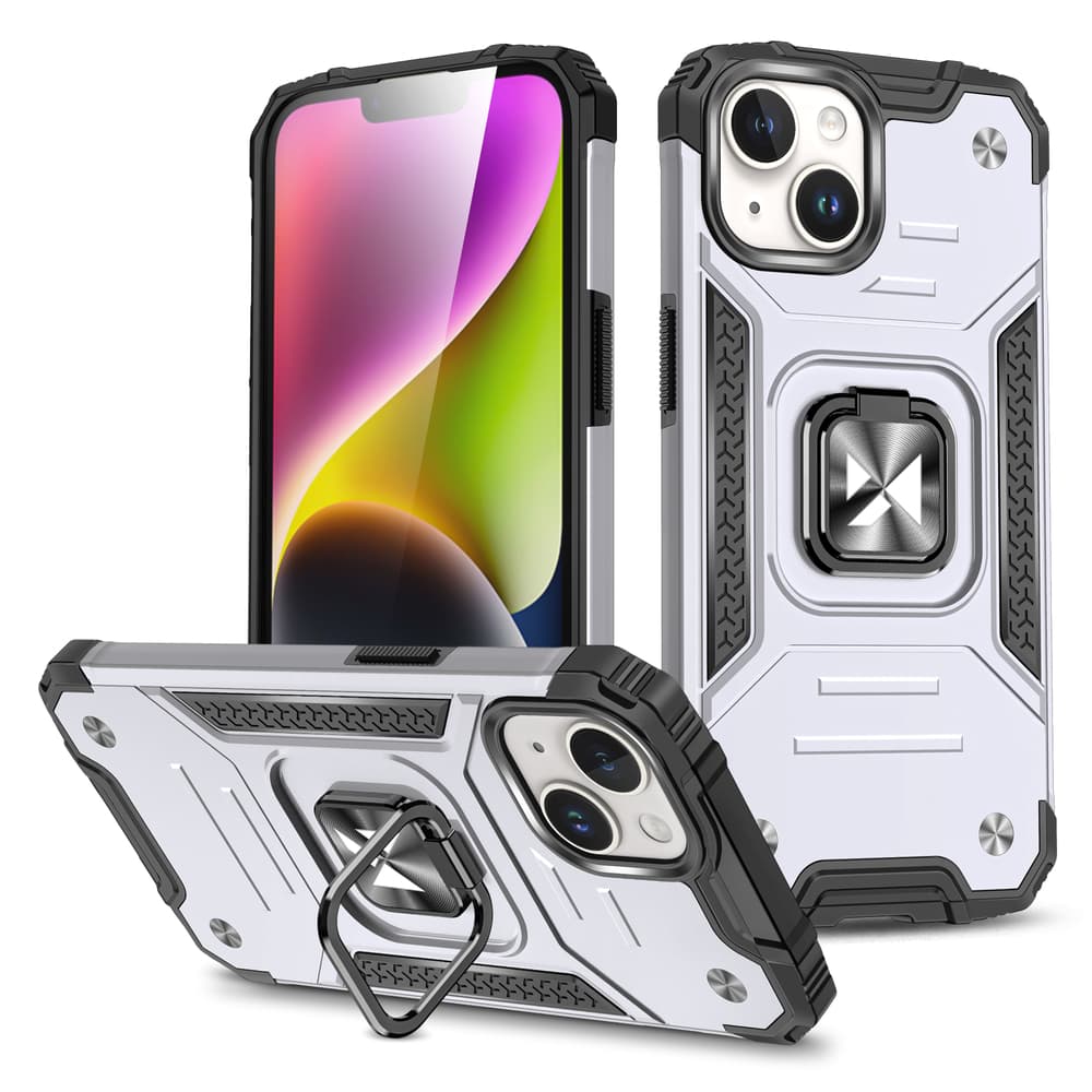 Wozinsky Ring Armor ovitek za iPhone 15 Plus s stojalom in obročem - srebrni