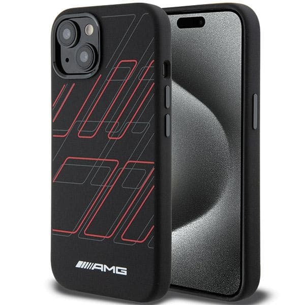 Ovitek AMG Silicone z vzorcem velikih rombov MagSafe za iPhone 15/14/13 - črn