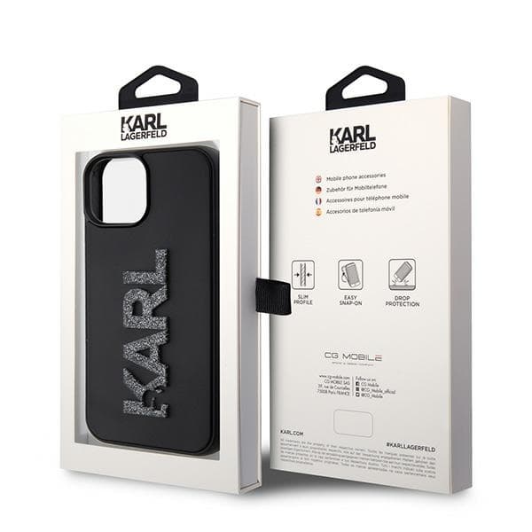 Ovitek Karl Lagerfeld 3D Rubber Glitter Logo za iPhone 15 - črna 8