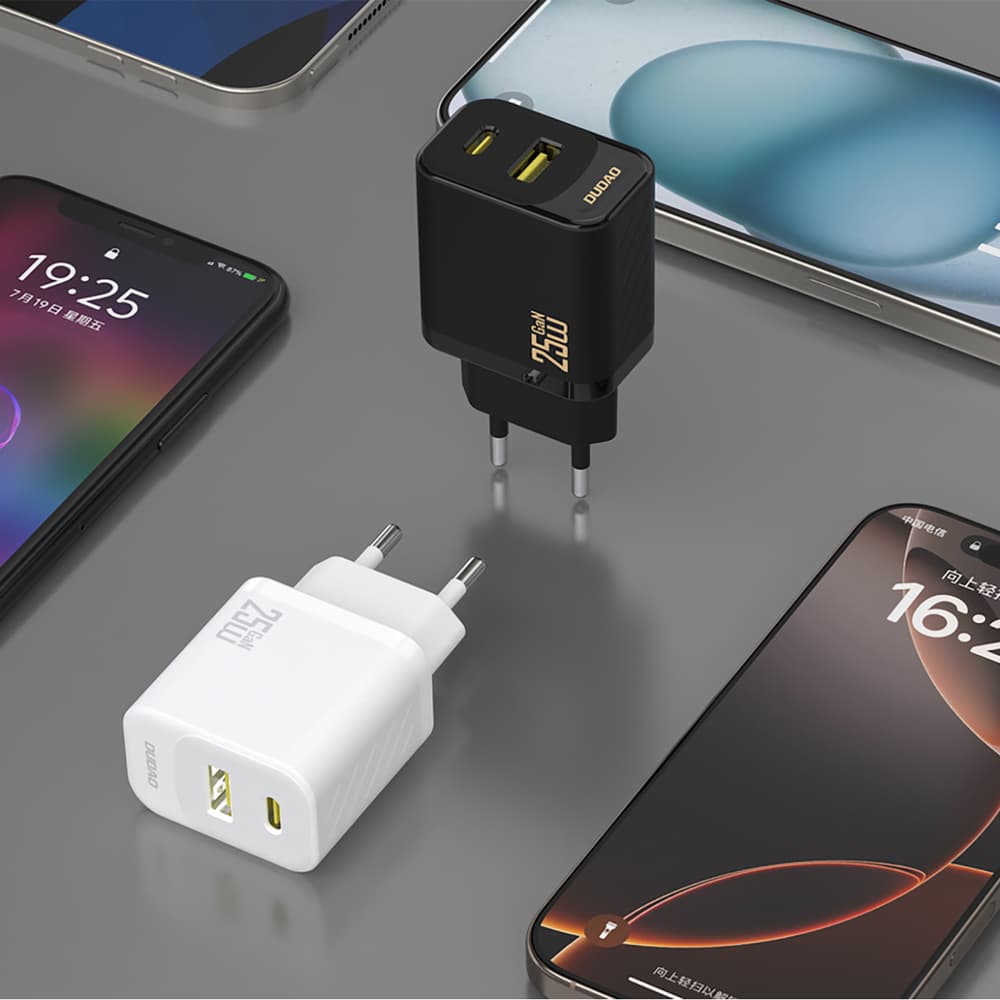 Dudao A26TCEU PD QC 25W GaN USB-A/USB-C polnilnik v USB-C kabel - bela 3