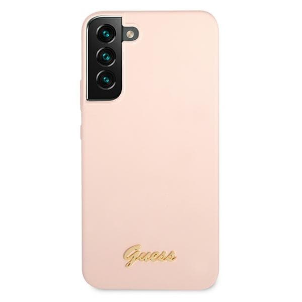 Ovitek Guess Silicone Script Metal Logo za Samsung S22+ S906 - roza 3