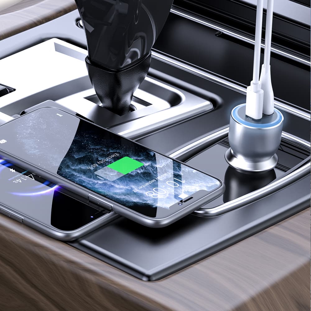 Dudao R4Ultra 120W PD QC LED avtopolnilnik USB-A USB-C - siv 3