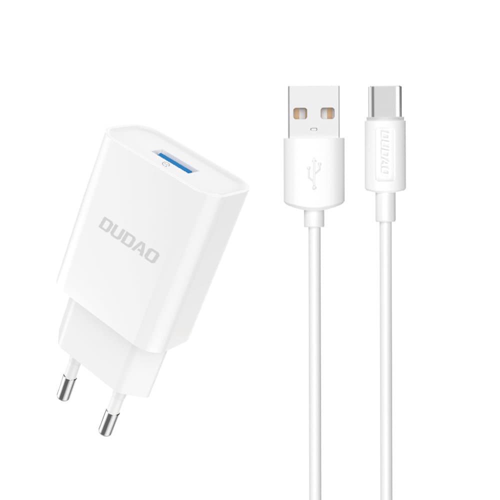 Dudao A4EU USB-A 2.1A omrežni polnilnik + USB-A na USB-C kabel - bel