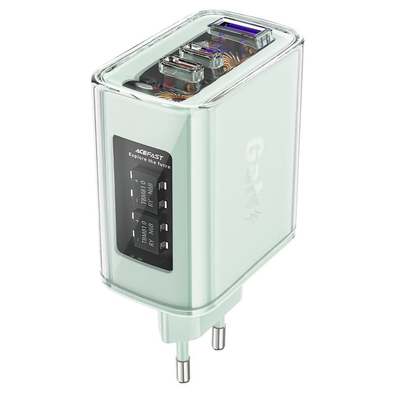 Acefast GaN 65W polnilec s 3 vrati (USB, 2xUSB C) - zelen (A45)