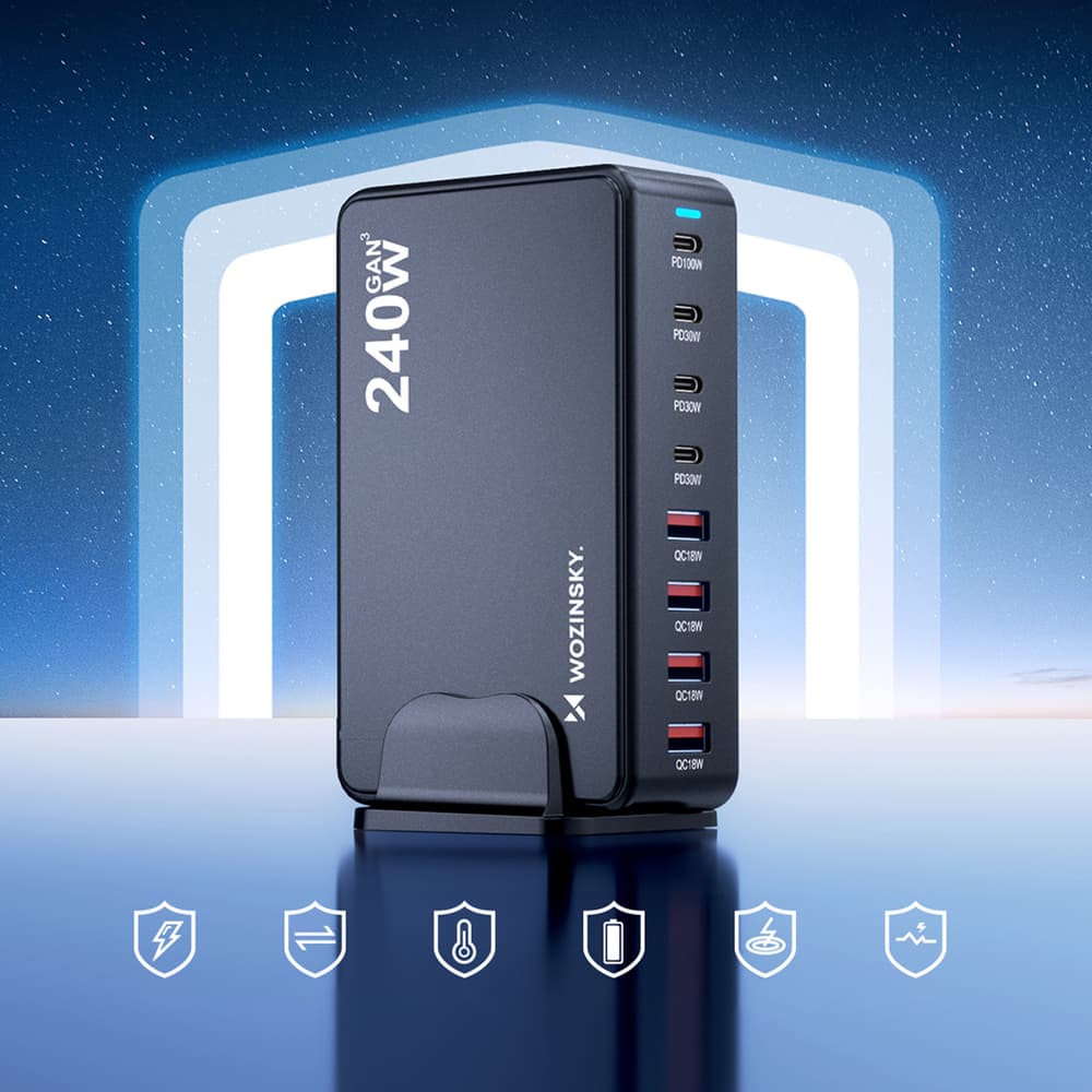 Wozinsky WSL-240 GaN polnilna postaja QC3 - 200W - črna 8