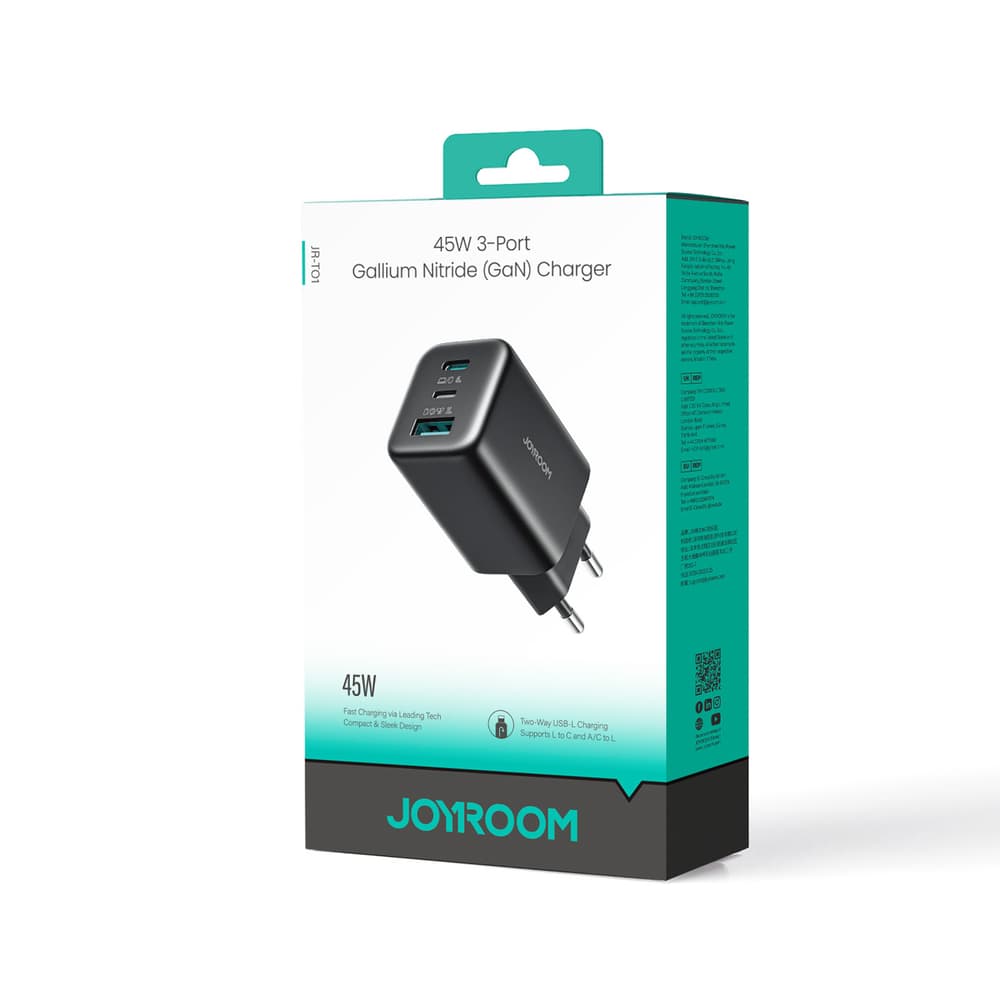Joyroom JR-TO1 GaN 45W Polnilnik, USB-C + Lightning + USB-A, črn 7