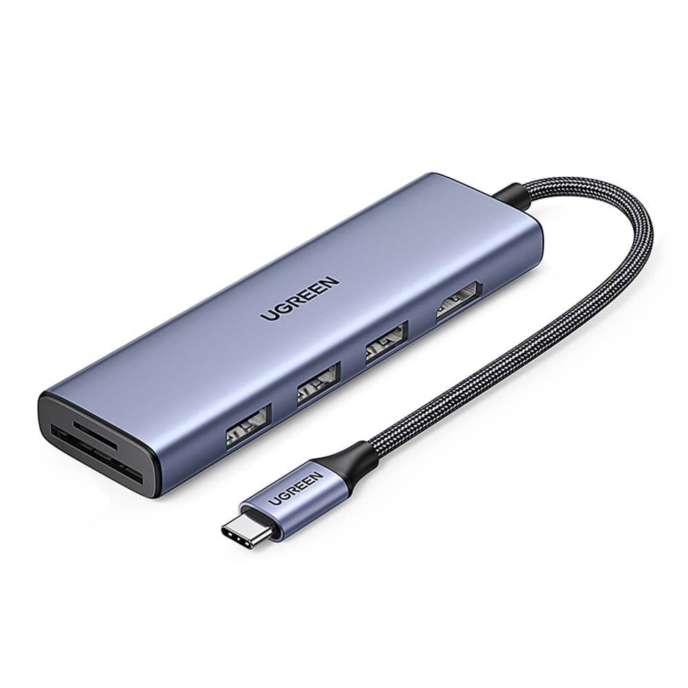 HUB Ugreen CM511 6v1 USB-C - HDMI / 3x USB-A 3.0 / SD/TF čitalnik kartic, siv