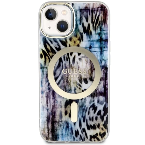 Ovitek Guess Leopard MagSafe za iPhone 14, moder 3