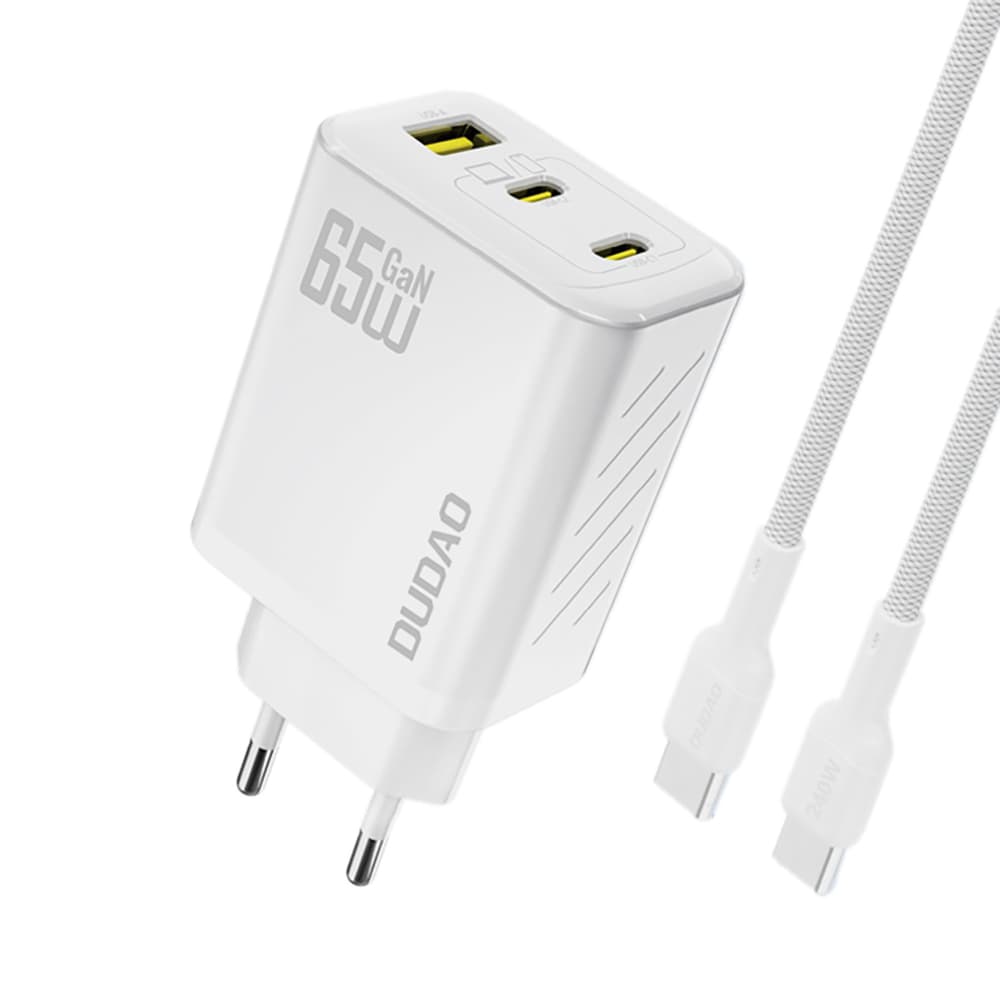 Dudao A29C 65W GaN stenski polnilnik + USB-C kabel, bela