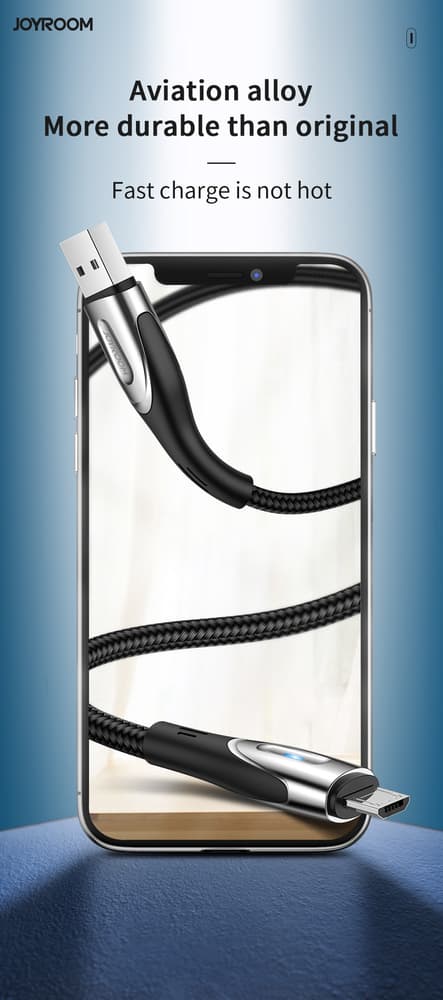 Joyroom Sharp Series S-M411 USB-A / Micro USB 3A, 2m kabel s prikazom polnjenja - črna 7