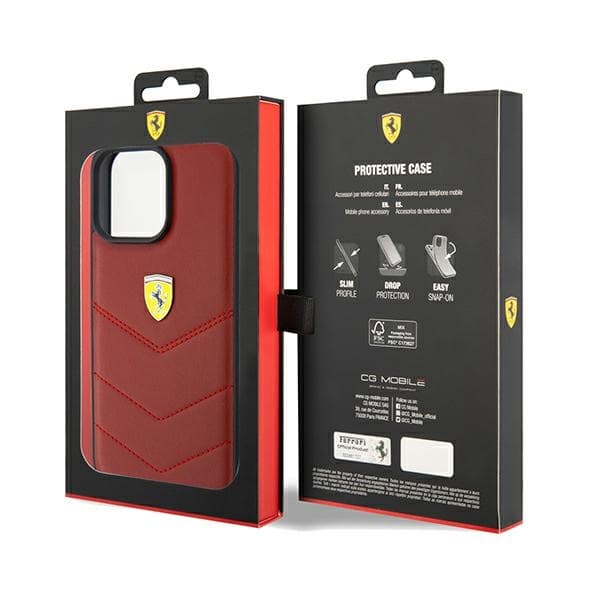 Ovitek Ferrari Leather Stitched Lines za iPhone 15 Pro Max - rdeč 8