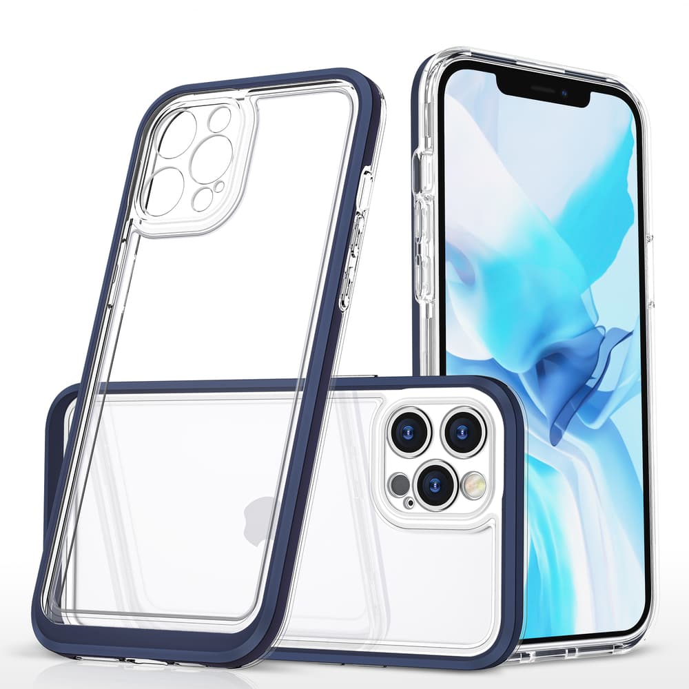 Hybrid Armor Clear 3v1 ovitek za iPhone 12 Pro Max z modrim okvirjem