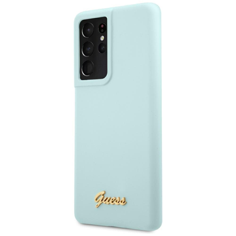 Ovitek Guess Silicone Script Metal Logo za Samsung Galaxy S21 Ultra - Modra 6