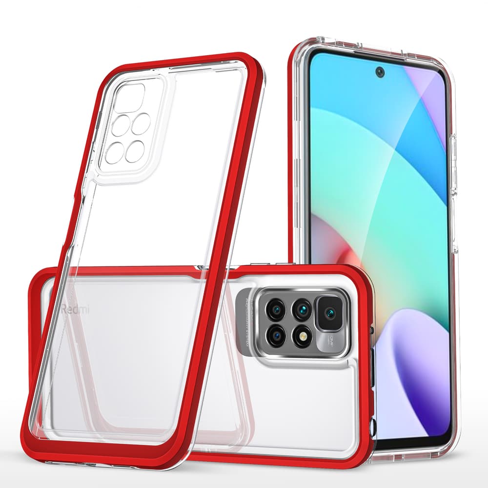 Hybrid Armor Clear 3in1 ovitek za Xiaomi Redmi 10, rdeč okvir