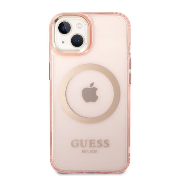 Ovitek Guess GUHMP14SHTCMP za iPhone 14 6.1" roza z zlatim obrobom MagSafe 3