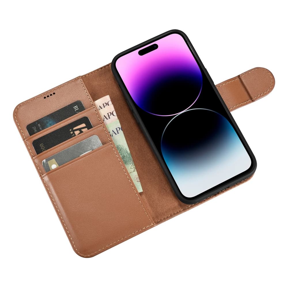 iCarer denarnica ovitek 2v1 za iPhone 14 Pro Max, rjava, Anti-RFID 5
