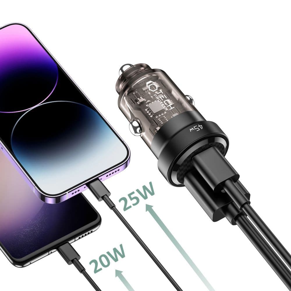 Tech-Protect CC45W avto polnilnik USB-C PD 45W / USB-A QC 3.0 - črna 5