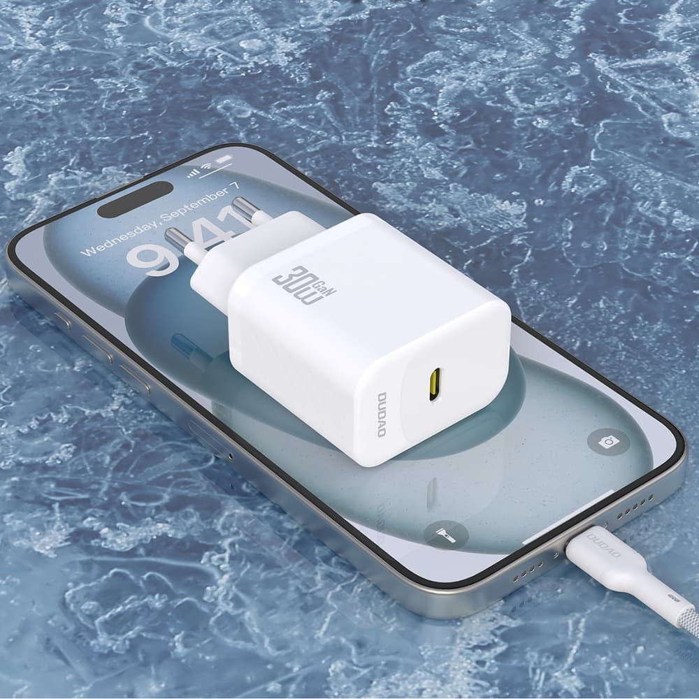 Dudao A27PCEU PD 30W GaN stenski polnilnik USB-C s kablom USB-C, bel 7