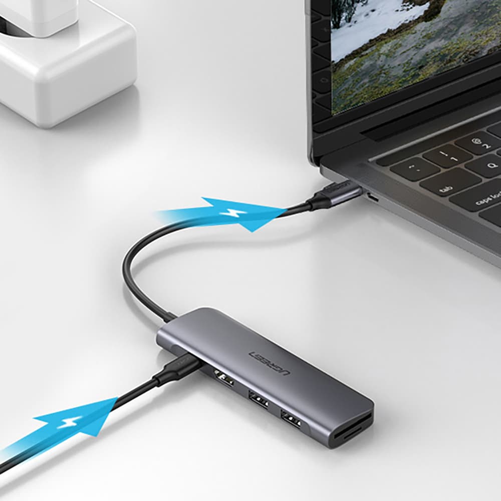 Ugreen CM195 6v1 adapter USB-C - HDMI / 2x USB-A 3.0 / USB-C PD / SD/TF čitalnik, siv 3