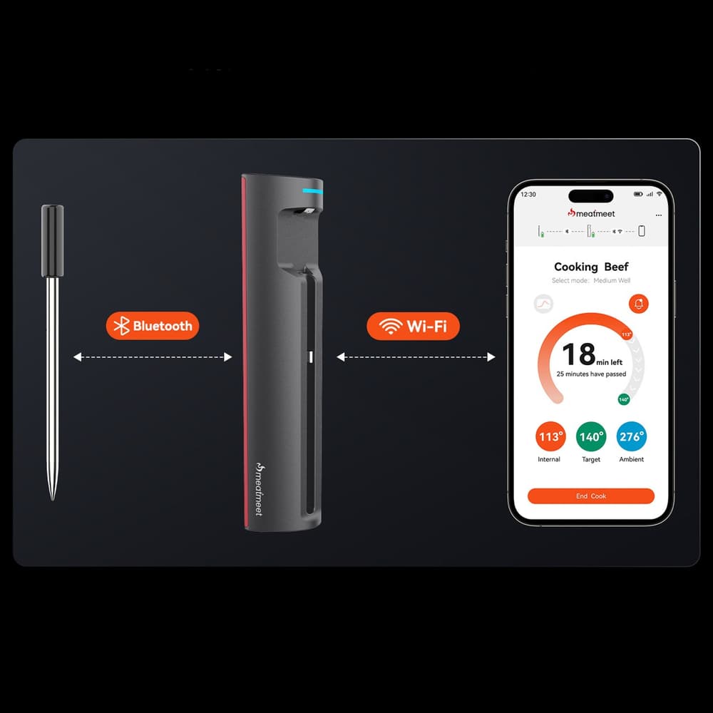 Meatmeet Pro pametni kuhinjski termometer z Bluetooth/WiFi app, žar, pečica, smoker - črn 7