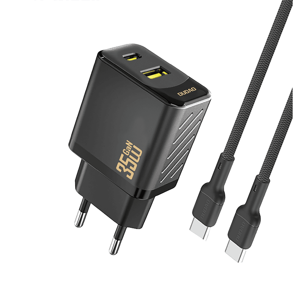 Dudao A27MaxCEU PD QC 35W stenski polnilnik USB-A + USB-C s kablom USB-C, črn