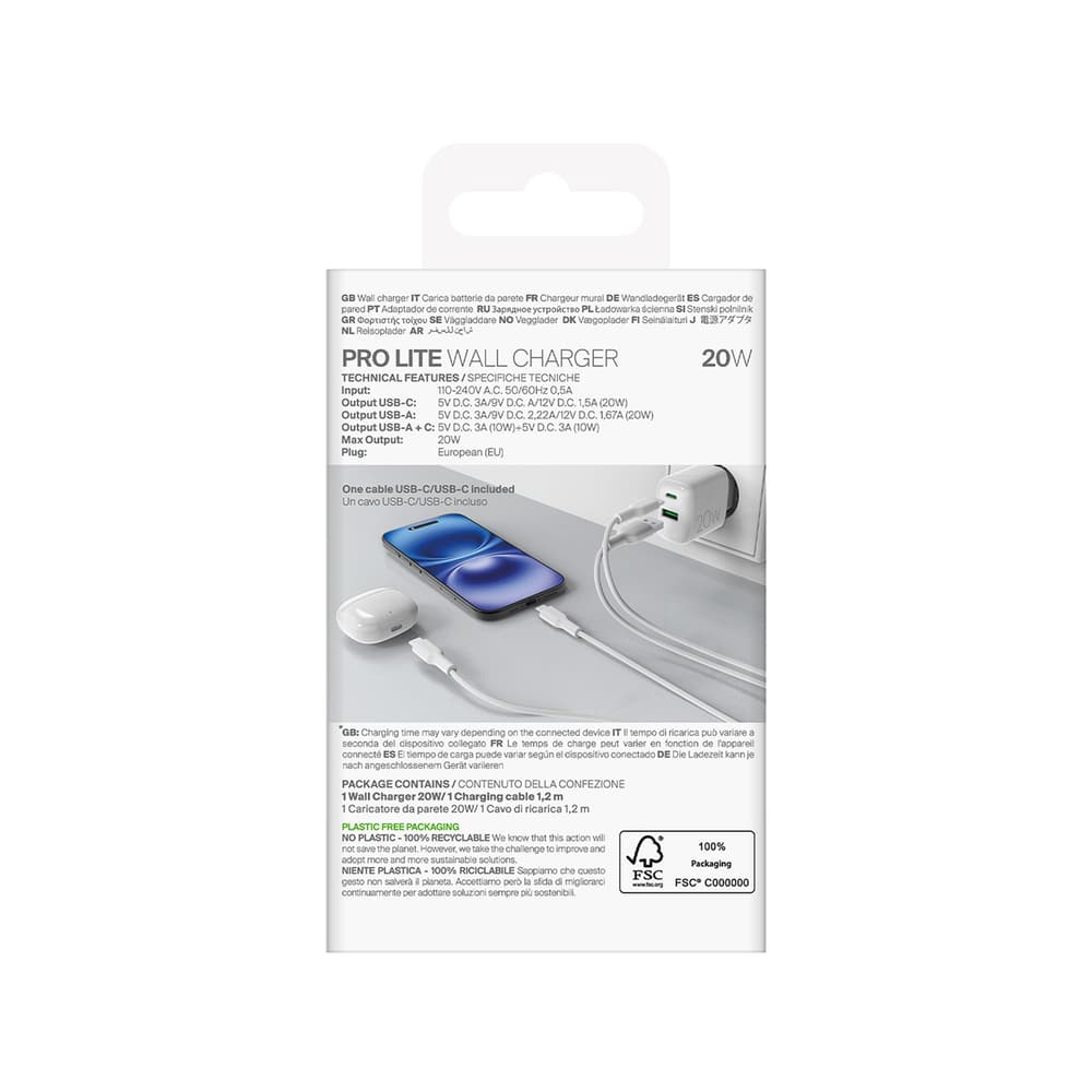 Puro PROLITE 20W USB-A/USB-C polnilnik + kabel USB-C/USB-C 1.2m, bel 3